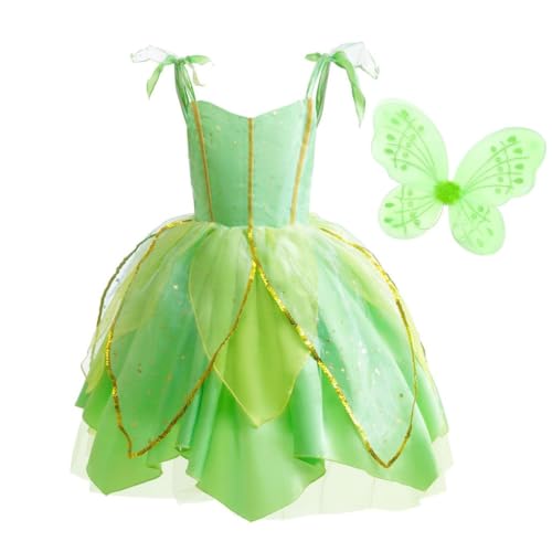 Lito Angels Trilli Tinkerbell Costume per Bambina, Vestito Fata Verde con Ali di Farfalla, Taglia 10 anni (Etichetta in Tessuto 140)