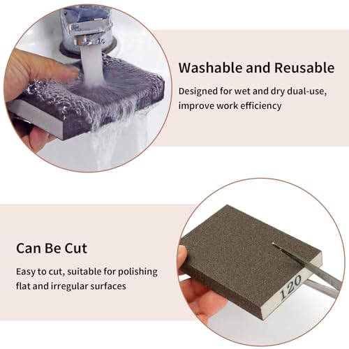 Image of 8 Pack Sanding Sponge Block, Wet Dry Sandpaper Sand Paper for Drywall Wood | 120 Grit, Washable & Reusable for Wall Metal Glasses Furniture