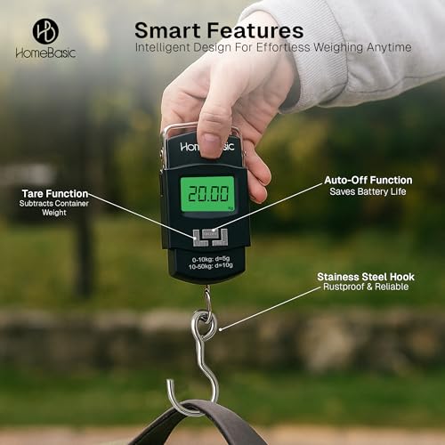Image of HomeBasic Digital Luggage Weight Scale 50kg | Weighing Machine for Luggage Bags, 4 Weighing Modes (kg /lb /oz /jin), LCD Display, Tare Function, Auto-Off, Portable Travel Weighing Scale (Black)
