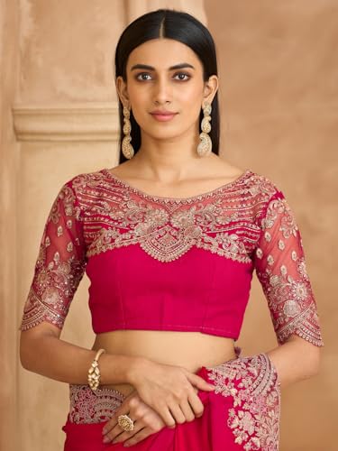 Image of AKHILAM Women's Satin Sequence Embroidery Saree With Unstitched Blouse Piece(SNDLWOD1601 TFH Parent)