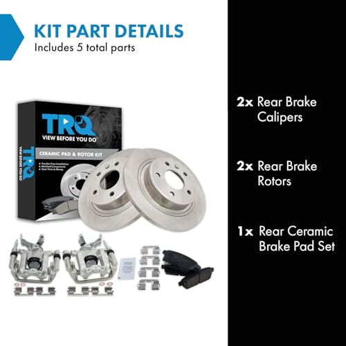 Image of TRQ Rear Brake Pad and Rotor Set Ceramic Solid Rotors Calipers