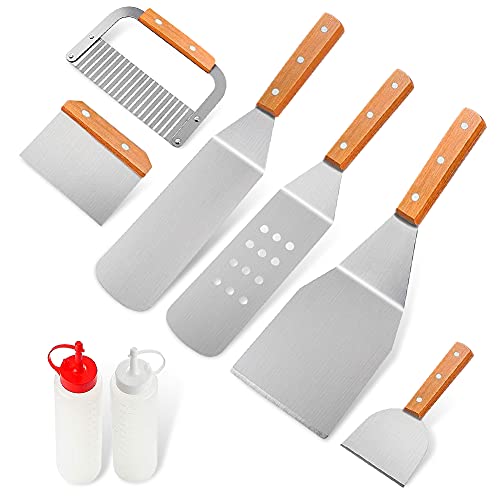 Home Safety Grillbesteck Set - 8-TLG Grillspachtel Set Werkzeugset, Profi BBQ Zubehör Grillwender aus Edelstahl mit mit Quetschflaschen und Tragetasche für Grillen im Freien, Teppanyaki, Camping