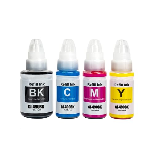 نيكس نوفا® مجموعة حبر لطابعة كانون 490 (عبوة من 4 قطع اسود وازرق سيان ارجواني ماجنتا واصفر) لطابعة GI 490 وبيكسما G3400 G2400 G1400 G4400 G1411 G2411 G4411 G4410 G3410