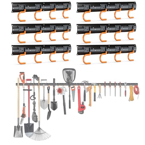 3-H 6×16" All Metal Garden Tool Organizer, Garage Tool Organizer, Broom Holder Wall Mount for Garage, Shed, Garden, Basement Hanging and Organizing Rake, Mop, Shovel, Hose