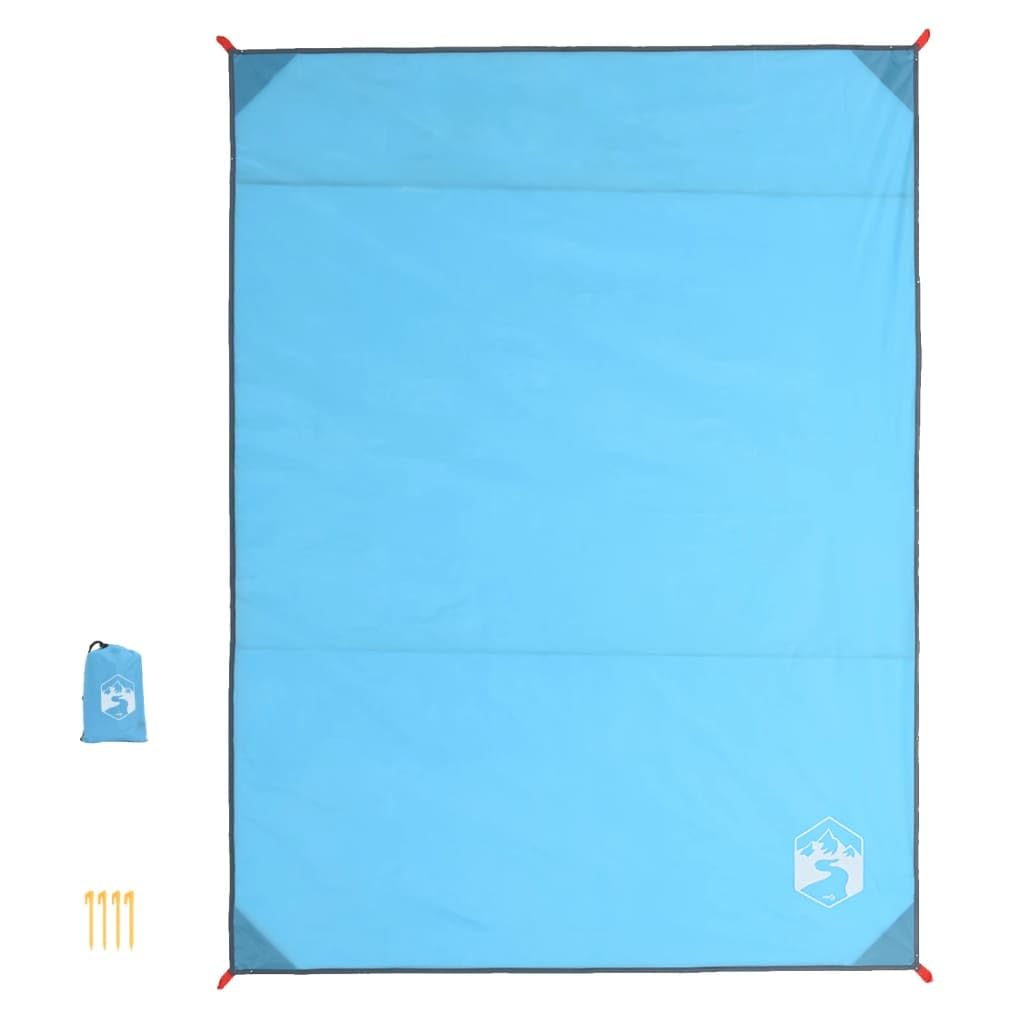Koc piknikowy, niebieski, 205 x 155 cm, koc outdoorowy ze śledziami, wodoszczelny, na kemping, plażę, wędrówki i podróże