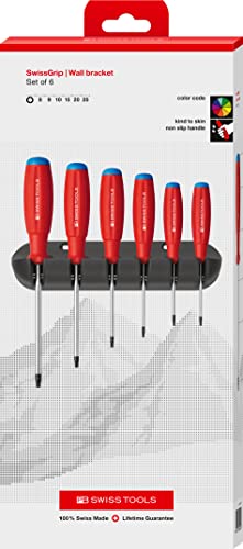 PB Swiss Tools Torx Screwdriver Set PB 8440.CBB | 100% Swiss Made | 6-Piece SwissGrip Screwdriver Set Size T8-T25, with Wall Mount