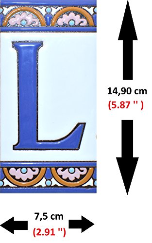 House letters 6 inch. Handpainted house letter tiles for signs, addresses and names. Address numbers for houses. House address numbers and letters. Design ARCO GRANDE 5,86" x 2,91" (LETTER L)