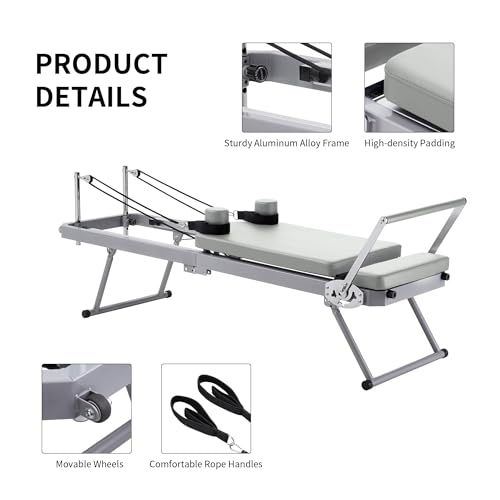 ZENOVA Pilates Reformer Foldable Pilates Machine & Equipment for Home Workout Cardio Fitness Rebounder Up to 300 lbs Weight Capacity