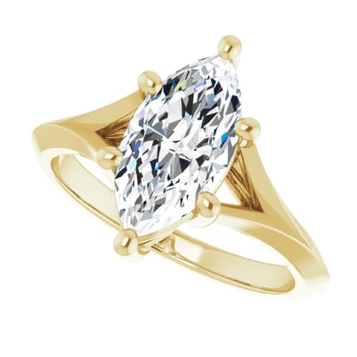 14K Solid Yellow Gold Handmade Engagement Ring 2.00 CT Marquise Cut Moissanite Diamond Solitaire Wedding/Bridal Ring for Woman/Her Beautiful Ring