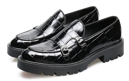 Santimon Mens Loafers Casual Dress Slip On for Men Patent Leather Smoking Plaid Penny Loafes Tuexdo Wedding Mocasines Formal Business Prom Shoes4