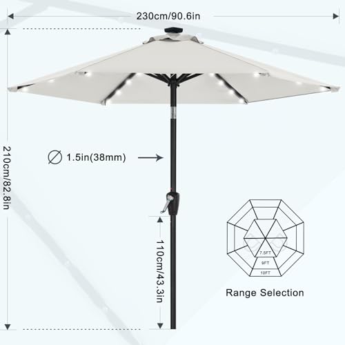 Image of MASTERCANOPY 7.5ft Patio Umbrella with Solar Lights, Light Beige
