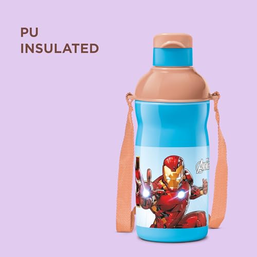 Image of Milton Marvel Kool Elite 400 Insulated Water Bottle for School Kids I Food Grade, Leak Proof Flip Top Lid, Easy to Carry Loop, Insulated Thermo Sipper Bottle for Kids, 426 ml, Red (Spider - Man print)