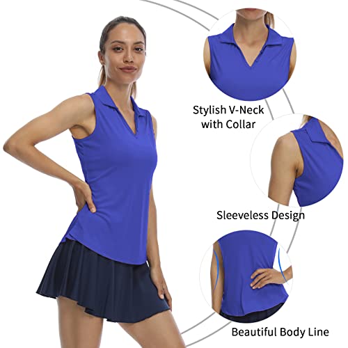 Lastfor1 Women's Sleeveless Polo Golf Shirts Quick Dry 50+ Uv Protection V-Neck With Collar Lightweight Tennis Tank Tops Periwinkle Blue Xxl #TOP1