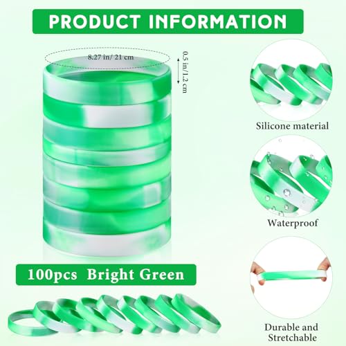Image of Liliful 100 Pcs Silicone Rubber Wristbands Rubber Wristband Bracelet Bands for Silicone Wristbands for Women Men(Green and White)