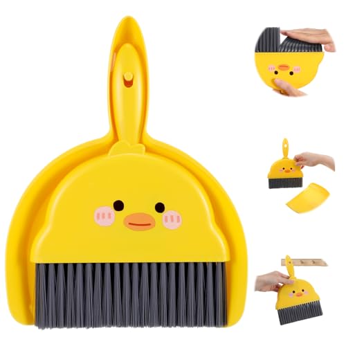 Tyqour Mini Besen und Kehrschaufel Set Handfeger und Schaufel Klein Tischbesen mit Schaufelset Tragbar Schaufel und Besen Set Mini Handbesen Camping Zubehör für Haus, Büro, Schule(Gelb)