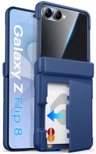 Image of for Samsung Galaxy Z Flip 8 Case Wallet with Privacy Screen Protector, Blue | Card Holder (2-3 Cards), Hinge Protection, Military Drop Protection, Heavy Duty Protective Phone Cover for Samsung ZFlip 8