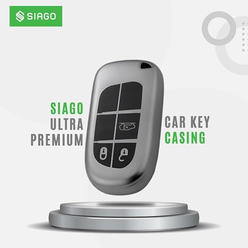 Image of SIAGO TPU Key Cover and Round Key Chain Compatible with Jeep Meridian, Compass, Trailhawk 3 Button Flip Key (Grey)