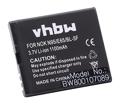 vhbw Batterie Compatible avec Nokia 6210 Navigator, 6290, 6710 Navigator, C5-SCDMA, E65, N93 Smartphone (1100mAh, 3,7V, Li-ION)