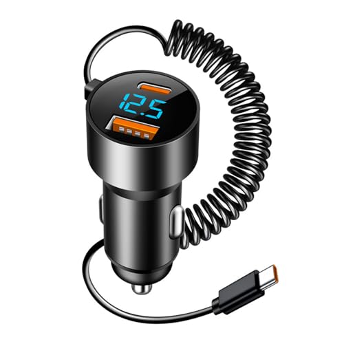 Caricabatteria Auto USB C 100W + PD30W con Cavo a Spirale 1.5 m, Caricatore Auto Rapido 3 Porte PD3.0 QC3.0, Adattatore Accendisigari per iPhone 17 16 15 Pro Samsung S25 S24 Xiaomi Huawei Android Tabl