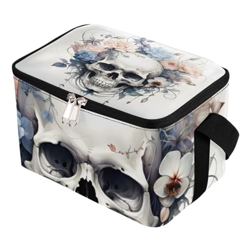 GzLeyigou Lunch Bags for Women Men 9 Cans,Vintage Skull Flower Hot & Cold Food Delivery Bag Insulated Grocery Bag Insulated Lunch Box Floral Skull Cooler Bag for Office Work Picnic Beach