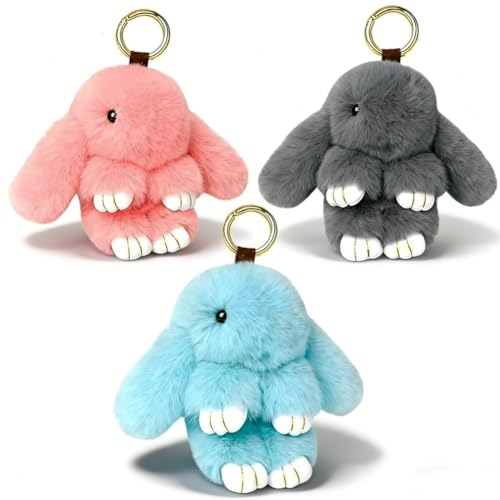 Porte-clés en Peluche en Forme de Lapin, 3 Pièces Adorable Porte-clés Lapin en Pluh, Lapin Poupée Pendentif Porte Voitures Porte-clés Sac à Main, pour...