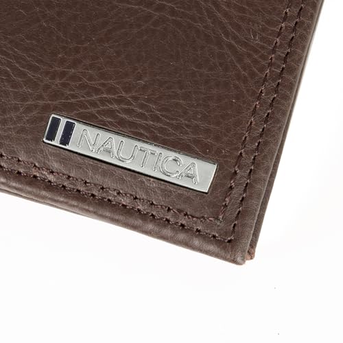 Image of Nautica Men's Bifold Leather Wallet | RFID Blocking | ID Window | Card Slots | Organization | Durable | Stylish