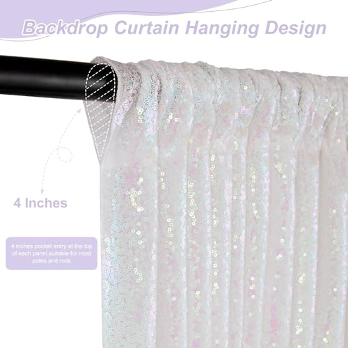 Image of SoarDream White Iridescent Sequin Backdrop Curtains 6 Pieces 2ft x 8ft Sequin Fabric Backdrop Glitter Drapes Baby Shower Background Christmas Party Decoration