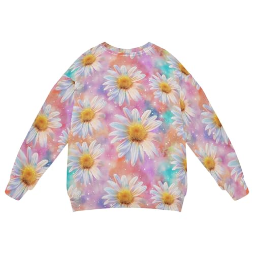 JUNZAN Glitter Daisies Flowers on Rainbows Pink Big Boys Hoodie Sweatshirt Fleece Fall Tops Shirts Sports 4T2
