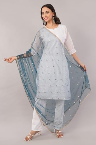 Image of Net Butti Dupatta for Women | Golden Lace Border Chunni | Butti Work Odhani | Wedding & Bridal Styling | Lightweight Drape | Kurti & Salwar Suit