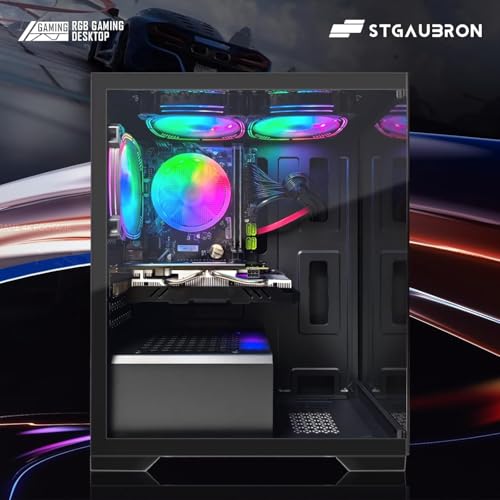 Image of STGAubron Gaming PC Desktop Computer, Intel Core i7 up to 3.9G, 16G RAM, 512G SSD, Radeon RX 580 16G, WiFi 6, BT 5.0, RGB Fan x 3, Windows 11 Home