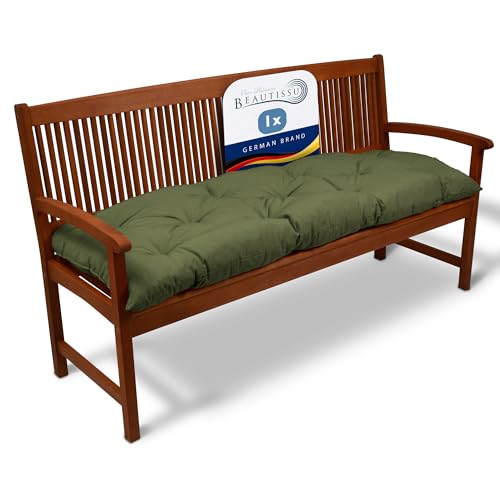 Beautissu Coussin Banc Flair BK - Extérieur pour Jardin, Terrasse, Balcon - Balancelle, Banquette - 120x50x10cm - Vert Olive