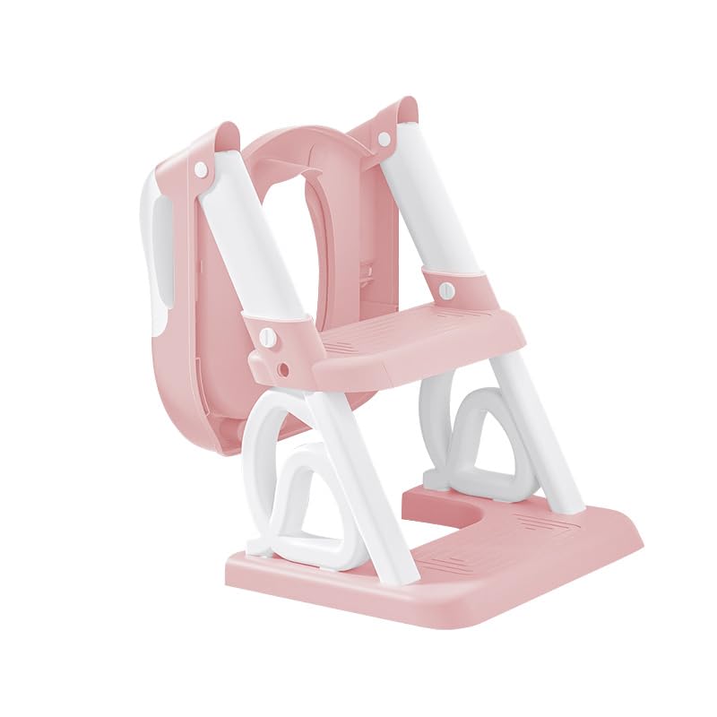 Réducteur Toilette Enfant avec Marche, Rehausseur Toilette Enfant avec PU-Coussin, Réducteur WC, Bébé de Siege, Réglable en Hauteur et Pliable,PVC (rose)