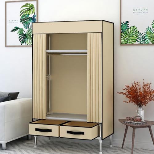 Amecke ワードローブ カバー付き 大容量 タンス 収納 クローゼットハンガーラック 洋服ダンス メタルラック 引き出し付き洋服ダンス カバー付き衣類ハンガー 洋服掛け 耐用 洋服収納 簡単組み立て式 防水 防塵 防汚 頑丈 (幅83cm、奥行き45c