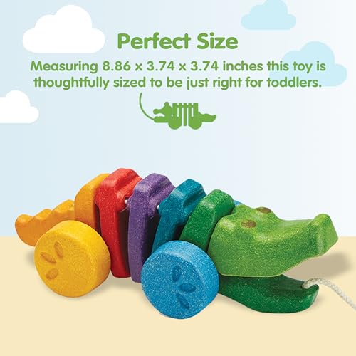 PlanToys® Rainbow Dancing Alligator Pull Toy for Toddlers | Eco-Friendly Wooden Toy with Click-Clack Sound | Walking Toy for Babies - Thumbnail 2