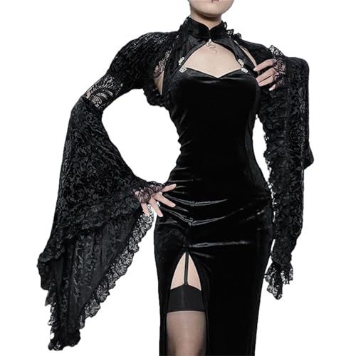 Image of win2win Gothic Bolero Shrug Crop Tops for Women Victorian Bell Sleeve Y2k Punk