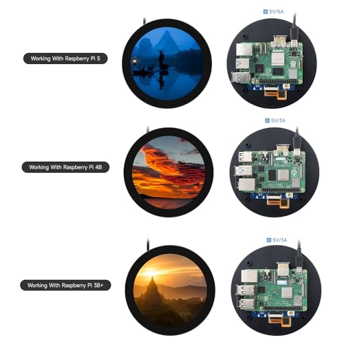 Image of waveshare 4inch HDMI Round Touch Display, 720 x 720 Resolution, IPS, 10-Point Touch, Compatible with Raspberry Pi 5 /4B /3B+ /3A+ /2B /B+ /A+ /Zero /Zero W /WH /Zero 2W, Compatible with Jetson Nano and Mini PC