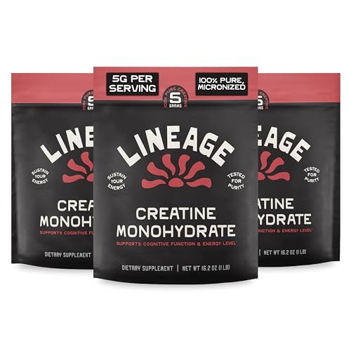 Lineage Provisions Creatine Monohydrate with Sea Salt, Bulk 3-Pack | Micronized creatine powder, unflavored creatine supplement for men & women, easy mix, 90 servings each.