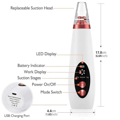 Image of 6 in 1 Blackhead Remover Vacuum Tool, USB Rechargeable Facial Pore Cleaner with 6 Suction Heads, Electric Skin Care Device for Nose, Face Deep Cleansing and Pore Maintenance