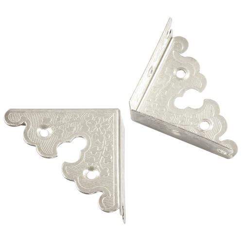 Image of 4Pcs Retro Style Decorative Corner Protectors Triangle Vintage Corner Guards with Mounting Nails for Jewelry Box Gift Box Wooden Case(1.33 x1.33 inch,Silver)