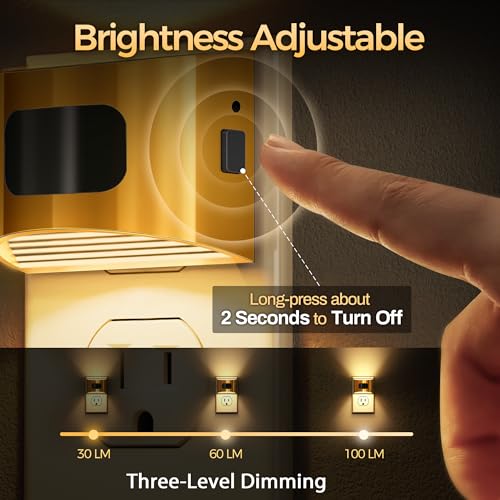 Image of DORESshop LED Night Light[2 Pack], Night Lights Plug into Wall, 3 Mode Plug in Night Light with Motion Sensor, Dusk to Dawn Sensor, Nightlights for Adults, Bedroom, Bathroom, Hallway, Golden Cover