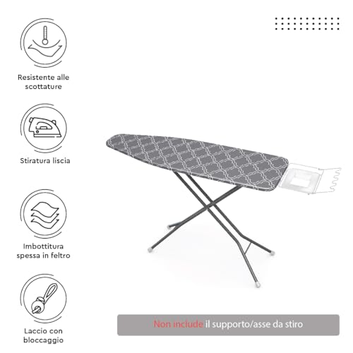 Encasa XO Ironing Board Covers and pad 125x46 cm- Thick 3mm Felt Padding, Drawstring Tightening & Lock, Heat Reflective, Scorch & Stain Resistant, for Wide Ironing Board - Grey Tiles - Image 3
