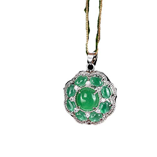 Pendentif jade de Birmanie naturel cyan vert émeraude oval en argent