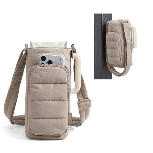 BAGSMART Magnetic 40oz Water Bottle Holder with Strap Crossbody Purse Gym Accessories for Women Camel