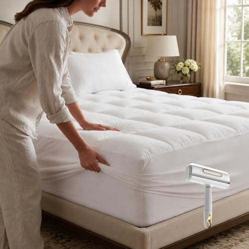 Westmonth Mattress Pad Premium Quilted 1000gsm Luxury Extra Thick Mattress Topper Store Mattress Topper Deep Pocket Pillow Top Breathable & Fluffy Soft for Queen King&Cal King Size (White Twin)