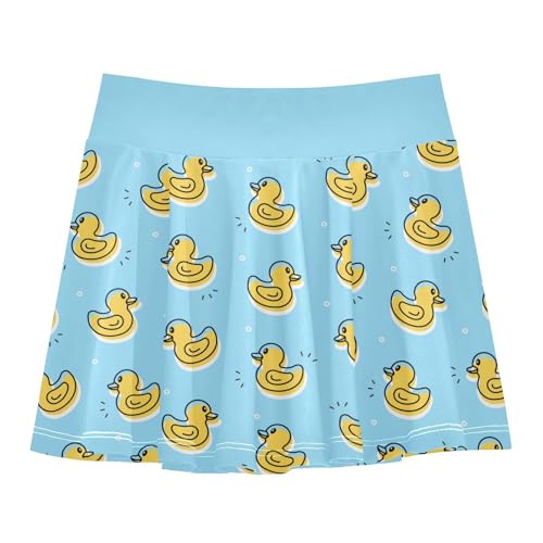 Girls Tennis Skirt Yellow Rubber Duck with Shorts and Pockets for Golf Running School Athletic Skorts M