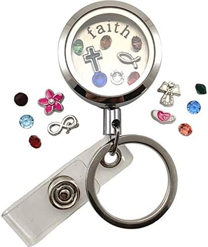 Custom One-Piece Floating Charm Stainless Steel Vessel with Sturdy Screw Top Lid and Key Ring Retractable Heavy Duty Swivel Alligator Clip ID Badge Holder (FC SA Faith)