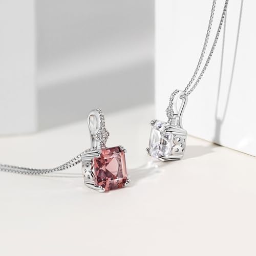 Michooyel S925 2ct Cubic Zirconia/Morganite Asscher Cut Pendant Necklace Sterling Silver Gemstone Necklace for Women 5