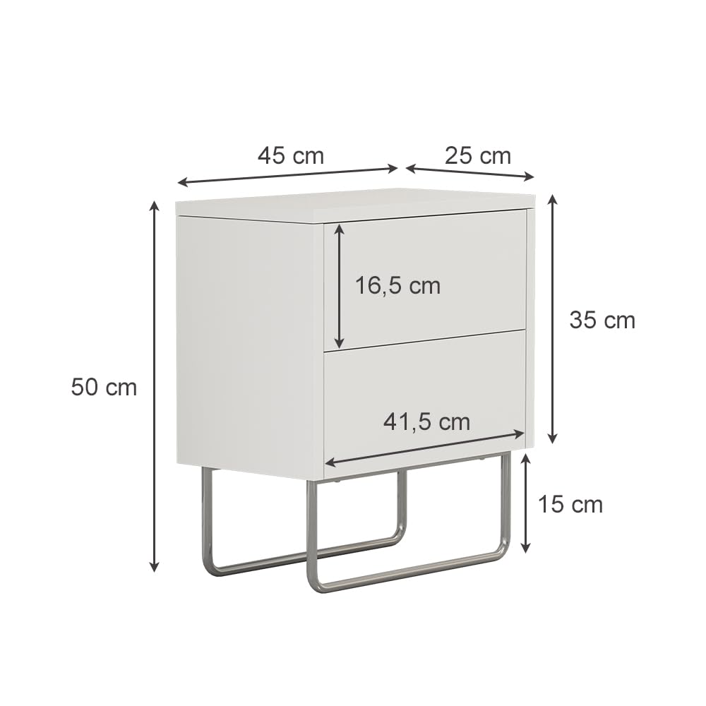 Vicco Comodino camera da letto Calvin, Bianco, 45 x 50 cm