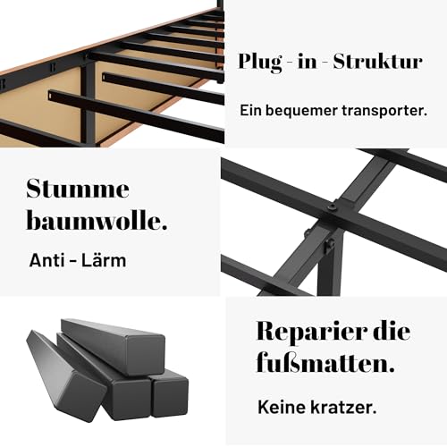 Worletty Polsterbett,doppelbett,bettgestell,High-End-leichte,mit Zwei Leder-Weichkissen, Metallschette, ausgestattet mit 4 abnehmbaren, zweizweckigen Lederbett, kein Boxfeder (180 * 200cm) – Bild 8