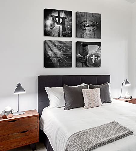 Christian Decor - Black Art Wall Decor Bible Verses Jesus Faith Canvas Painting Easter Decorations Office Inspirational Wall Art Cross Religious Artwork Church Decorations Stretched And Framed #TOP2